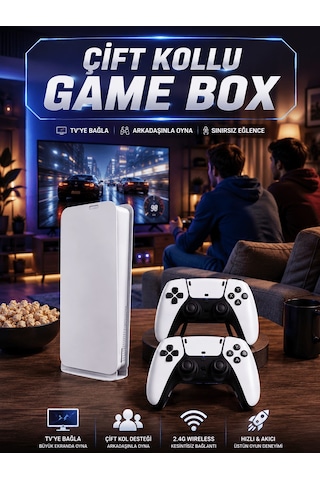 3d Çift Oyun Kollu 4k Hd Ekran Nostaljik 20.000 Oyunlu Beyaz Game Box Astraltech