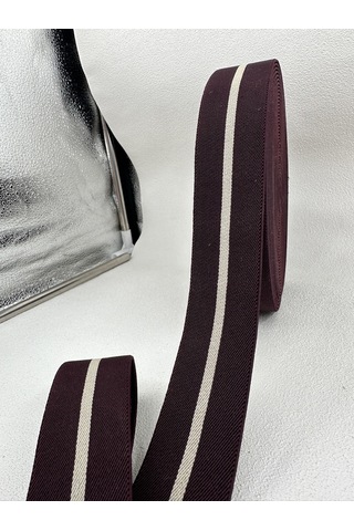 4 Cm Jakar Lastik-çizgili-bordo-5 Metre