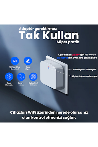Tuya Uyumlu Zigbee + Bluetooth Hub Gateway - Köprü - Bridge