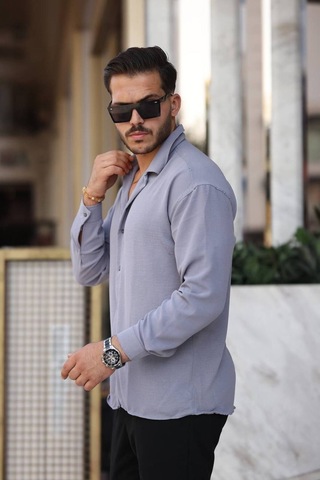 Tex Republic Erkek Gri Rahat Kesim Dokulu Oversize Salaş Aerobin Gömlek Gri