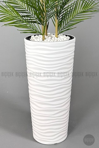 Biçiçek Yapay Areka Palmi̇yesi̇ 150 Cm 33 Yaprak Beyaz Kumsal Saksıda