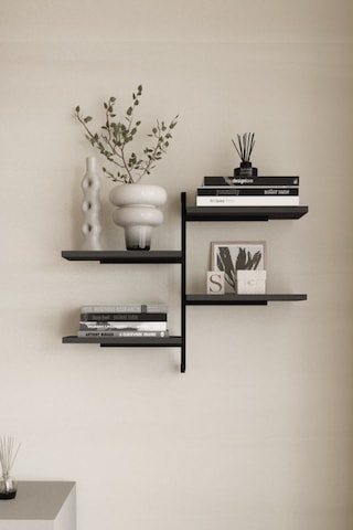 Aju 4 Katlı Duvar Rafı Metal Çerçeveli Dekoratif Kitaplık Ve Raf Ünitesi Modern Ve Minimalist Tasarım Siyah