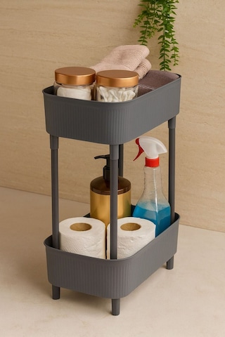 2 Katlı Tezgah Altı Raf Altı Banyo Dolap İçi Çok Amaçlı Düzenleyici Organizer Gri