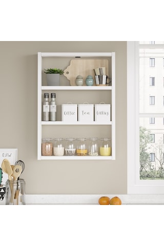 Yurudesign Pera 3'Lü Duvar Rafı Mutfak Banyo Rafı Beyaz Pr1-W