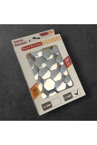17mm Parlak Gümüş Düz Bijon Kapağı +aparat 20li Set