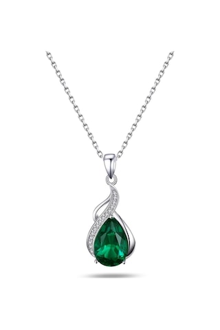 Brezza Lusso Jewelry Pırlanta Model Zümrüt Yeşili Zirkon Taşlı Gümüş Kolye 45 CM