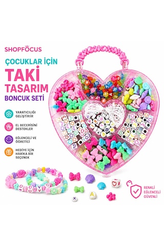 Kız Çocukları İçin Kalp Kutulu Takı Tasarım Boncuk Seti 7 Bölme Boncuklu Ve İpli Hediyelik Çocuk Eğlenceli Ve Öğretici