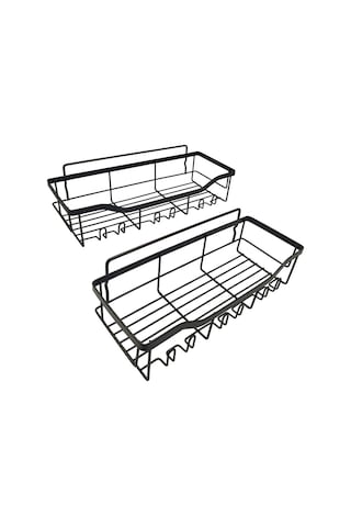2 Adet / Takım 6 Kanca Yumruksuz Karbon Çelik Depolama Sepeti Banyo Drenaj Organizasyon Rafı Gümüş