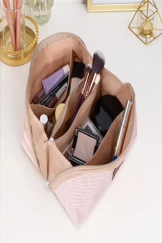 Çok Amaçlı Tutma Kollu Makyaj Çantası Geniş Bölmeli Seyahat Tipi Kozmetik Organizeri X Pembe