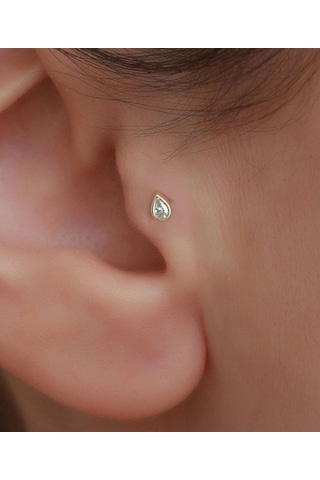 14 Ayar Altın Damla Taştragus Piercing Sarı Altın