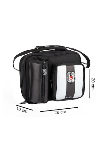 Beşiktaş 3 Bölmeli Çubuklu Suni Deri Okul Çantası + Beslenme Çantası Siyah