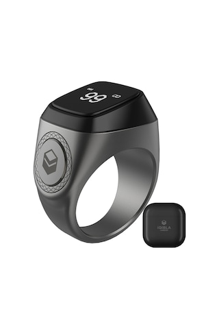 Tenfowee Akıllı Tesbih Yüzüğü - Bluetooth Bağlantılı, Titreşimli, Usb Şarjlı, Oled Ekranlı 18mm Gri