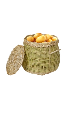 Hasır Bambu Patates Soğan Sepeti Çok Amaçlı Organizer Saklama Sepeti Sarı