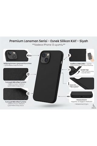 Iphone 13 Uyumlu Silikon Esnek Premıum Lansman Kılıf Siyah