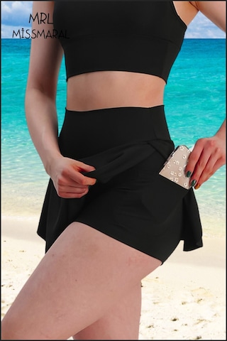 Mini Şort Etek Görünümü Etek Içi Şortlu Cepli Spor Tasarım Tenis Deniz Havuz Fitness Siyah1107 Siyah