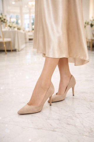 Modaonn Kadın Sivri Burun Stiletto Topuklu Ayakkabı Ten Süet