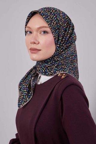 Levidor Mini Yazı Detayi Twill İpek Eşarp-0926 Siyah-vizon