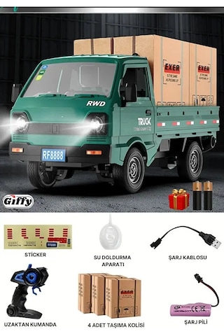 Uzaktan Kumandalı Rc Kamyonet ,yük Taşıma Aracı ,sesli ,ışıklı ,şarjlı , Pil Hediyeli ,2.4 Ghz Araç Yeşil