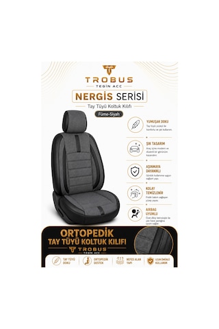 Renault Clio 5 2020 Ve Sonrası Uyumlu Nergis Serisi Füme Siyah Oto Koltuk Kılıfı