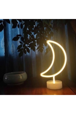 Dekoratif Pilli Ay Tasarımlı 3d Neon Led Masa Ve Gece Lambası Çok Renkli
