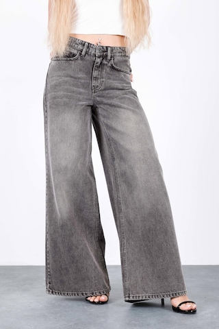 HLT Jeans Gri Kar Kadın Wide Leg Jean %100 Pamuklu Yüksek Bel Palazzo Kot Pantolon Angel-2050 Kar Yıkama