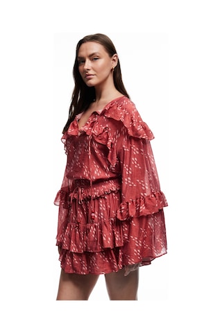 Koton Koton X Melis Ağazat - Desenli Beli Lastikli Bağlamalı Katmanlı Fırfırlı Mini Etek Pembe Desenli 5sak70202ew Pembe Desenli