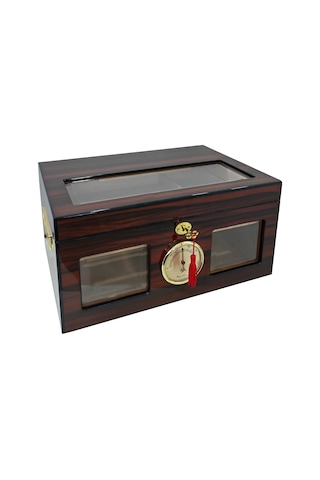 ispanyol Sediri Kahve 2 Katlı Camlı Özel Humidor Puro Kutusu rc48
