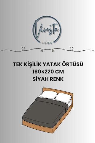%100 Pamuk Saçaklı Tek Kişilik Yatak Örtüsü 160x220 Şık Ve Modern Tasarım Siyah