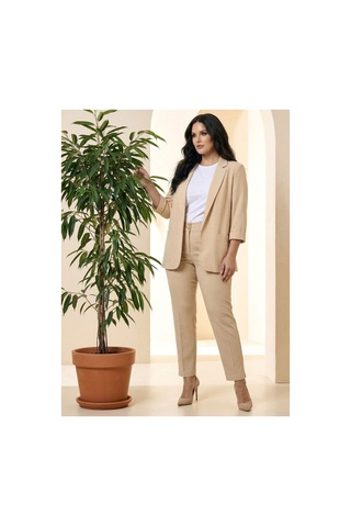 Hanezza Yeni Sarap Rengi Kadın Blazer Ceket Büyük Beden Takım Elbise Uyumlu Krem V1 - 5553107 Krem V1