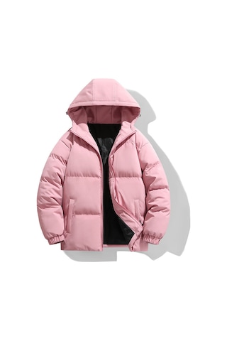Yeni Kış Erkek Pamuklu Dolgulu Ceket, Kore Tarzı, Kapüşonlu, Kalınlaştırılmış, Sıcak, Modaya Uygun, Pamuklu Dolgulu Ceket, Erkek Giyim Üstü Pembe
