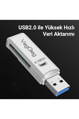 Veggieg USB 2.0 SD-Micro SD Hafıza Kart Okuyucu Beyaz