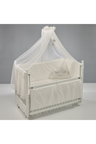 Meltem Kids Mondo Sallanır Ahşap Anne Yanı Beşik 60x120 cm (beyaz-motto ekru) Ekru