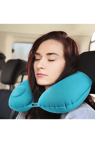 Trendooze Yeşil Şişme Boyun Yastığı Taşınabilir Hafif Otomatik Şişme Ofis Seyahat Yeşil Yeşil