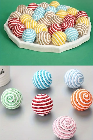 Ip Sarma Renkli Kedi Oyun Topu 4 Cm 1 Adet Kedi Oyuncağı