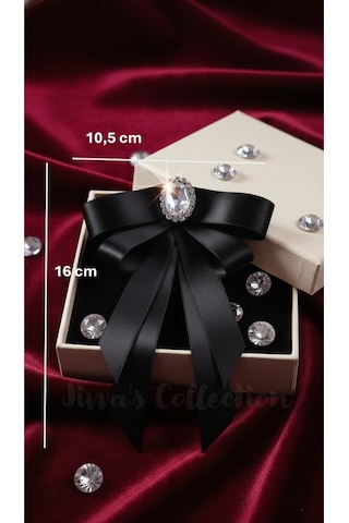Kadın Fiyonk Broş-siyah. Parlayan Rhinestone Çiçek Detaylı. Fiyonk Broş Kurdele. El Yapımı Özel Çok Renkli