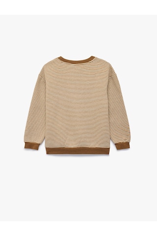 Koton Etiket Detaylı Şardonlu Bisiklet Yaka Uzun Kollu Oversize Çizgili Sweatshirt Kahverengi Çizgili 7wmb10126tk