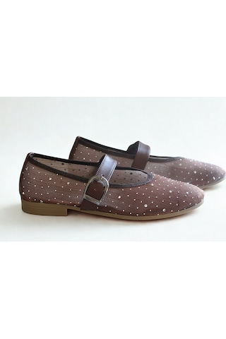 Ne&ve Shoes Kahve File Taşlı Tek Bantlı Kadın Rahat Ve Şık Babet Kahverengi