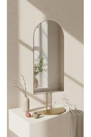 Warm Design Antik Altın Metal Çerçeveli Raflı Duvar Aynası Antik Altın Çok Renkli