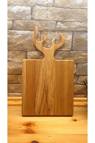 Geyik Boynuzu Model Sunum Servis Tahtası Doğal Ahşap Meşe 34x20