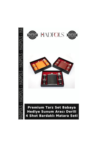 Premium Tarz Set Babaya Hediye Sunum Aracı Derili 4 Shot Bardaklı Matara Seti Çok Renkli
