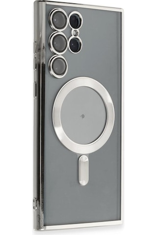 Samsung Galaxy S25 Ultra İçin Magsafe İle Uyumlu Kılıf Kamera Lensli Korumalı Şeffaf Silikon Kapak Gümüş