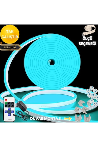 Neon Esnek Şerit Led Tak Çalıştır Kumandalı - Dimmer- Buzmavi 5 M Buz Mavisi