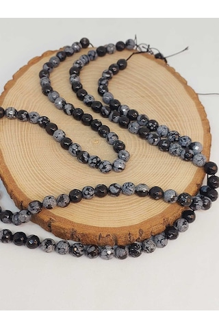 Kar Tanesi Obsidyen Taşı Faset Kesim Dizi 10mm