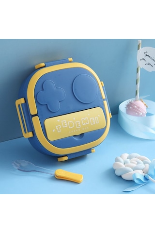 Yeiuyi7 Çocuklar İçin İki Bölme Paslanmaz Çelik Öğle Yemeği Kutusu 17cm Mavi