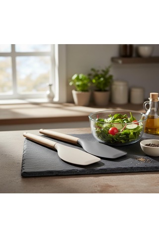 Bambu Saplı Silikon Dar Sıyırma Spatulası, Bambu Uzun Silikon Dar Spatula 27cm 3 Renk Seçenekli Siyah Çok Renkli
