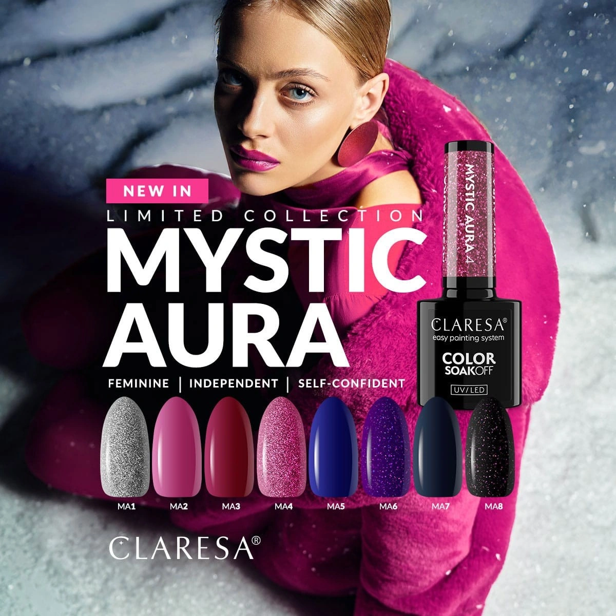Claresa Kalıcı Oje Mystic Aura 04 Simli Koyu Pembe 5gr
