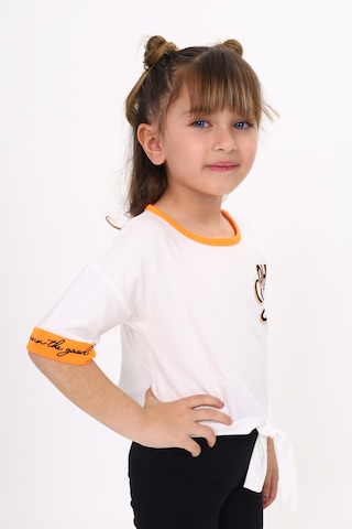 Toontoy Kids Toontoy Kız Çocuk Önü Bağlama Detaylı Baskılı Tişört Ekru