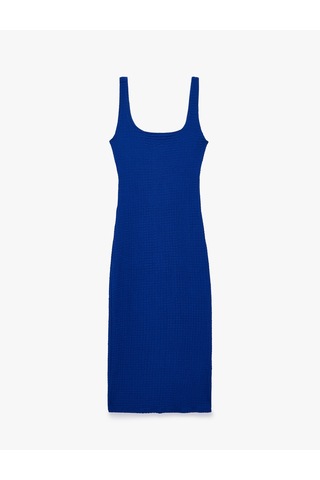 Koton Koton X Sibil Çetinkaya - Kare Yaka Kalın Askılı Kobalt Mavi Bodycon Uzun Kalem Elbise Mavi 6sak80080uk