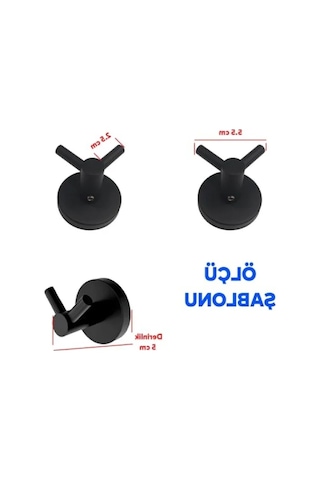 Metal Duvara Monte Banyo Askılığı - 2'li Set - Siyah Renk 12 Izgara