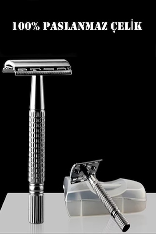 Rimei Razor Paslanmaz Çelik Geleneksel Tıraş Aleti Manuel Tıraş Makinesi 10 Yaprak Jilet Hediyeli